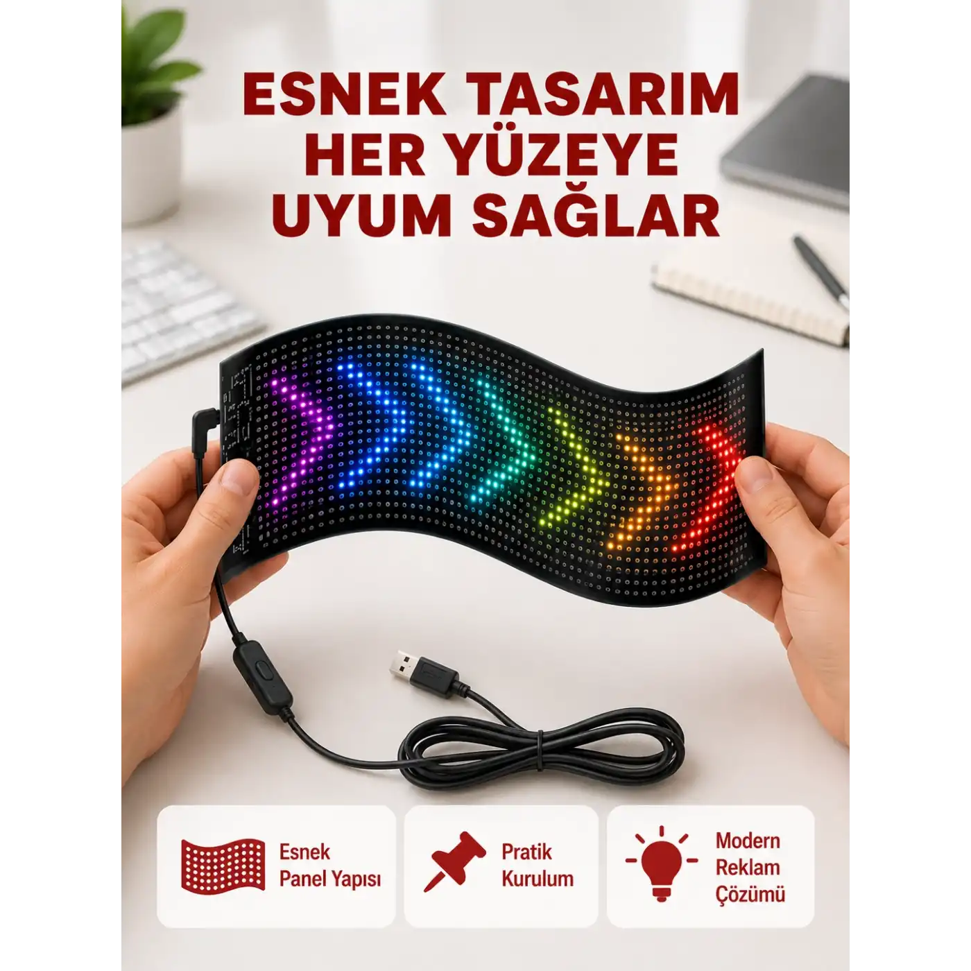 USB Destekli LED Mağaza Tabelası – Renkli RGB Kayan Yazı Paneli