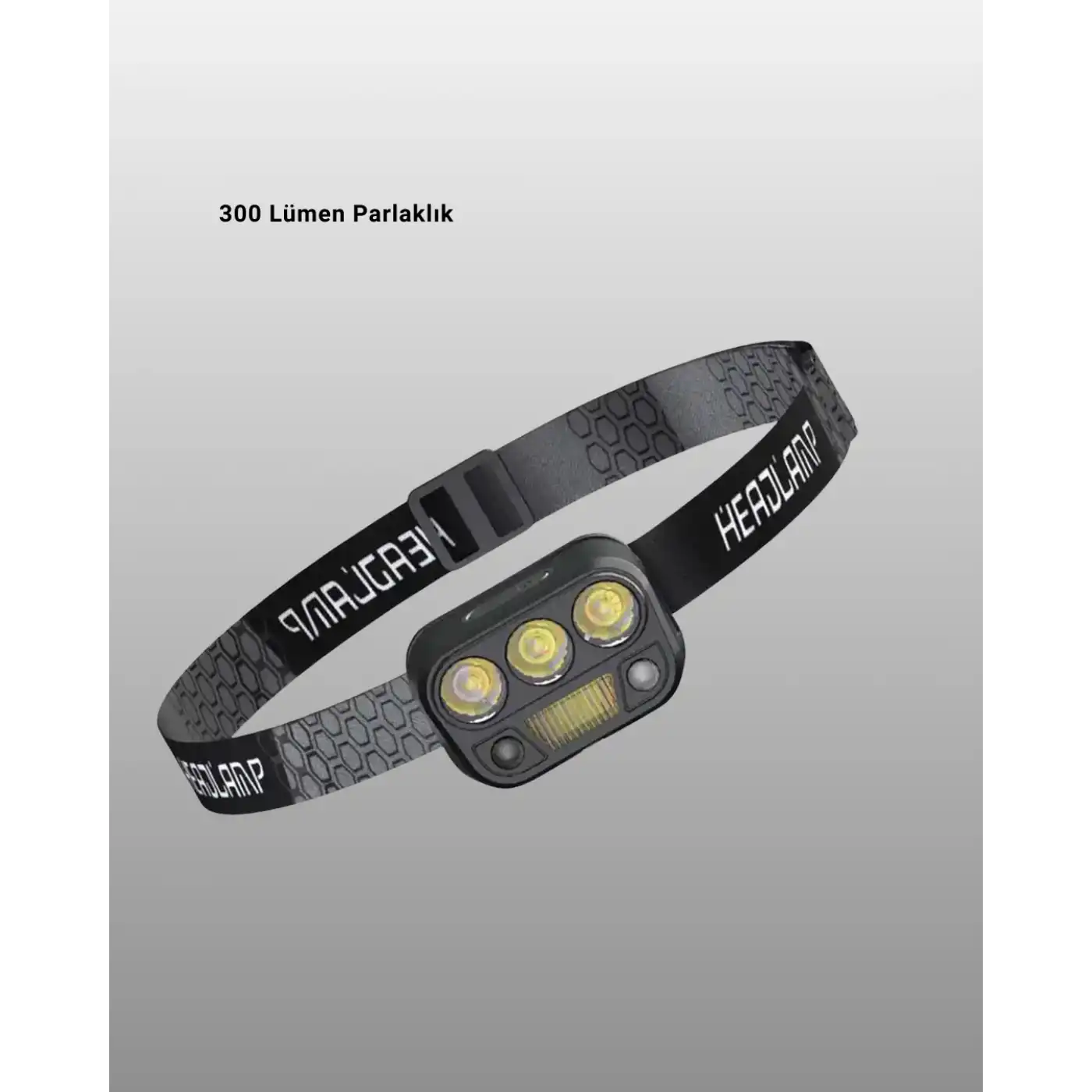 USB Şarjlı LED Kafa Lambası 300 Lümen Güç Göstergeli