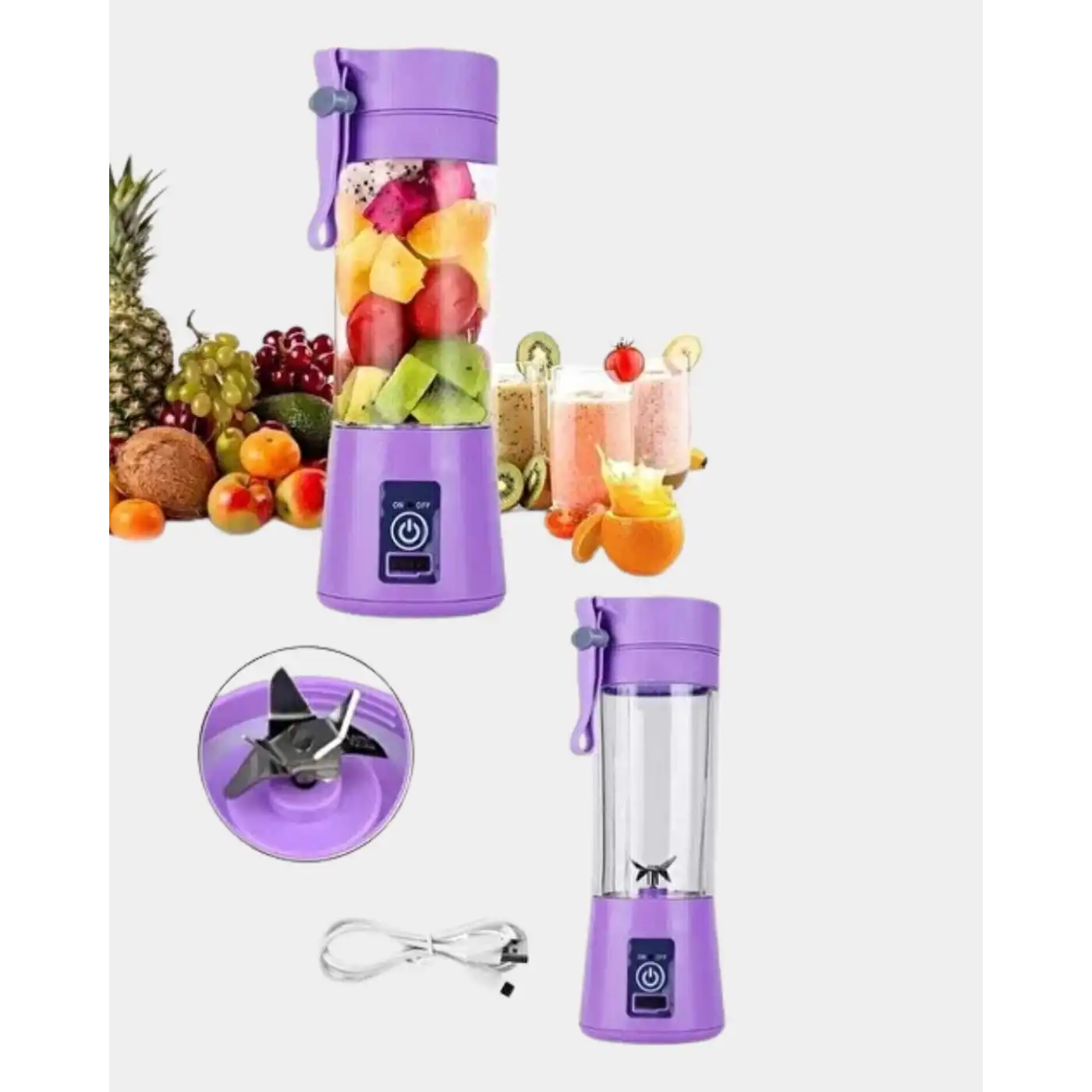 USB Şarjlı Portatif Blender 380ml Çelik 304 Bıçaklı Mobil Smoothie Maker
