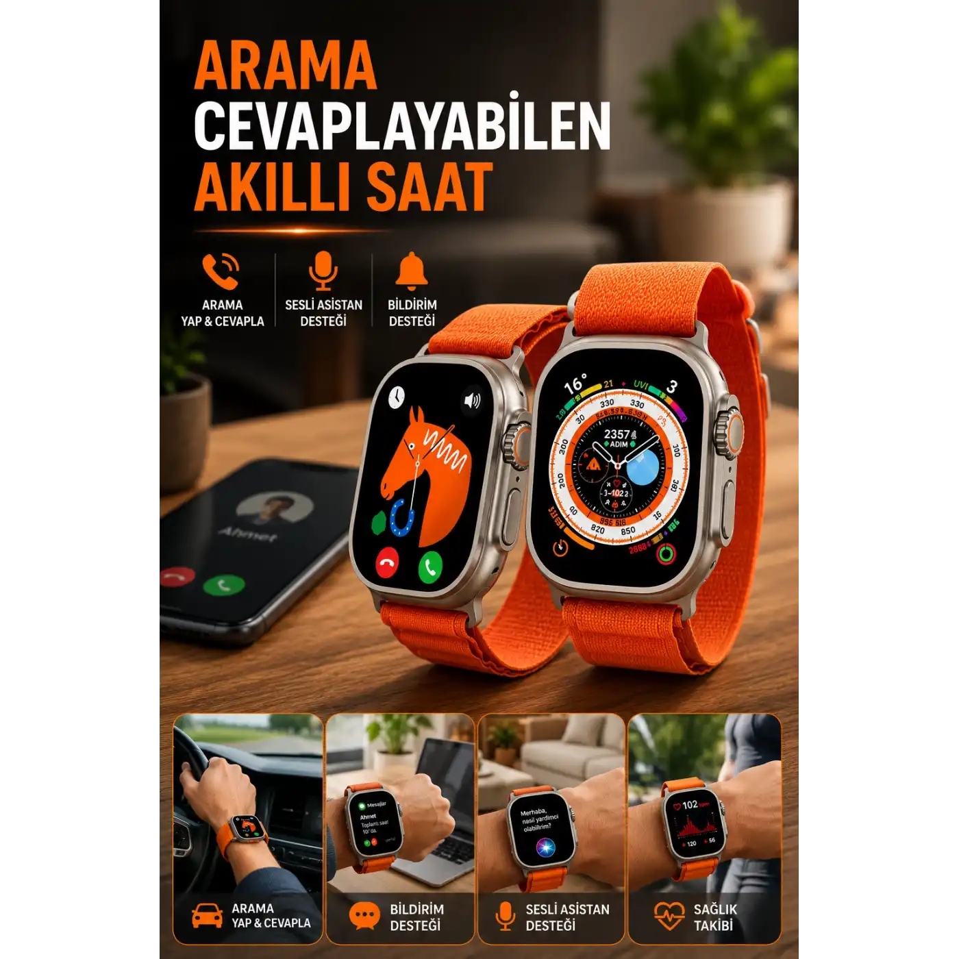 Uyku ve Nabız Takipli, Wireless Şarjlı Akıllı Saat Android ve iOS Uyumlu