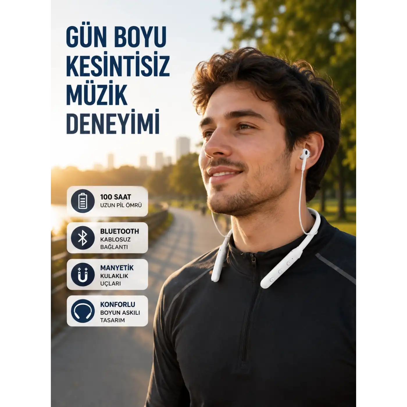 Uzun Süre Dayanıklı Manyetik Başlıklı Bluetooth Kulaklık