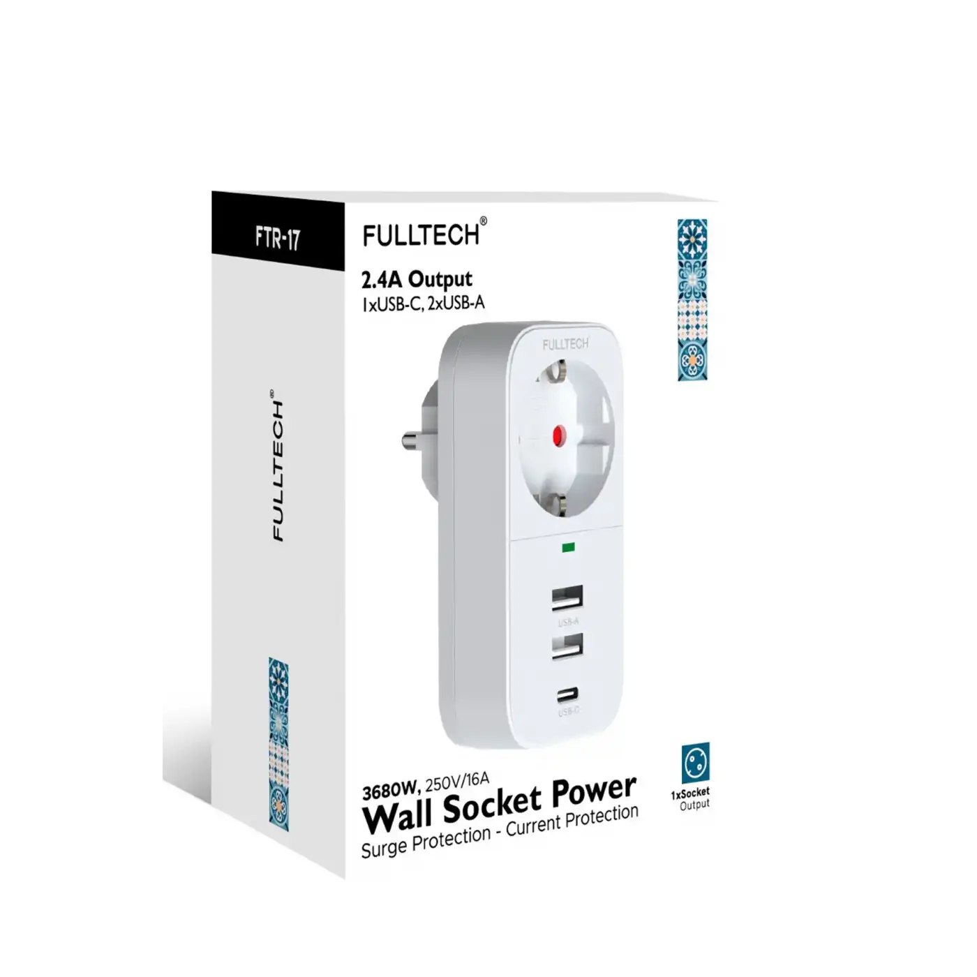 Vothoon 2.4a Çıkışlı 2xusb 1xtype-c Tekli Priz Ftr-17
