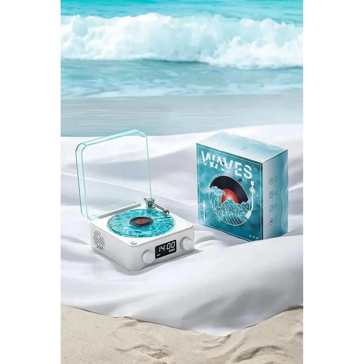 Waves Nostalji Plak Görünümlü Bluetooth Hoparlör 3d Ses Dalgası Retro Müzik Plak Mavi