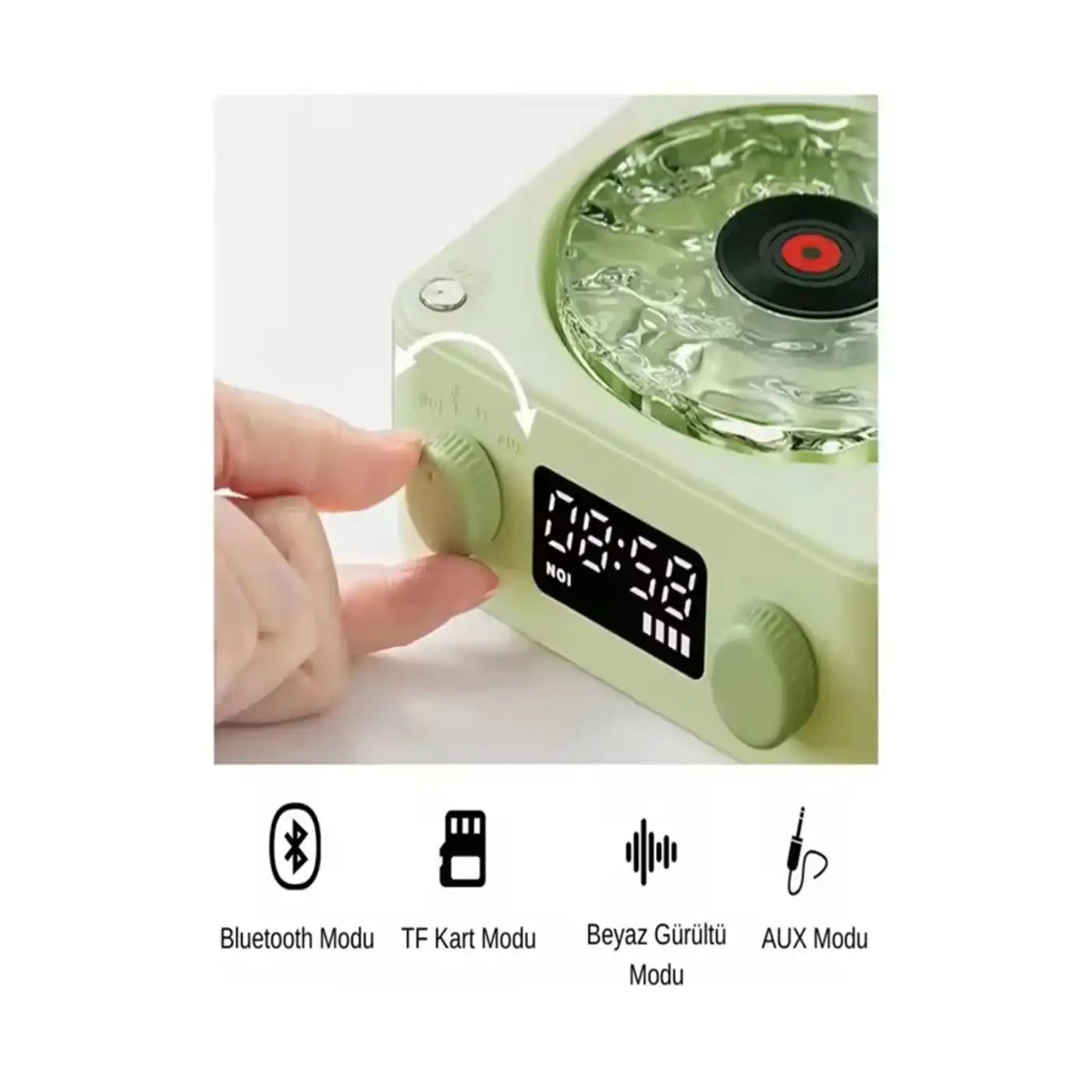Waves Nostalji Plak Görünümlü Bluetooth Hoparlör 3d Ses Dalgası Retro Müzik Plak Yeşil