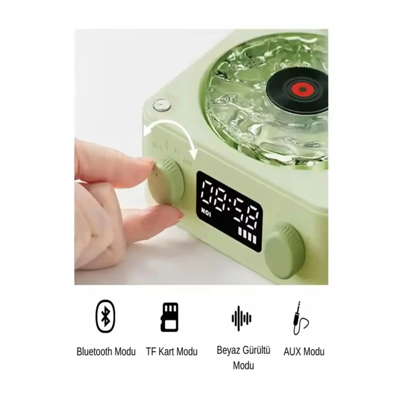 Waves Nostalji Plak Görünümlü Bluetooth Hoparlör 3d Ses Dalgası Retro Müzik Plak Yeşil