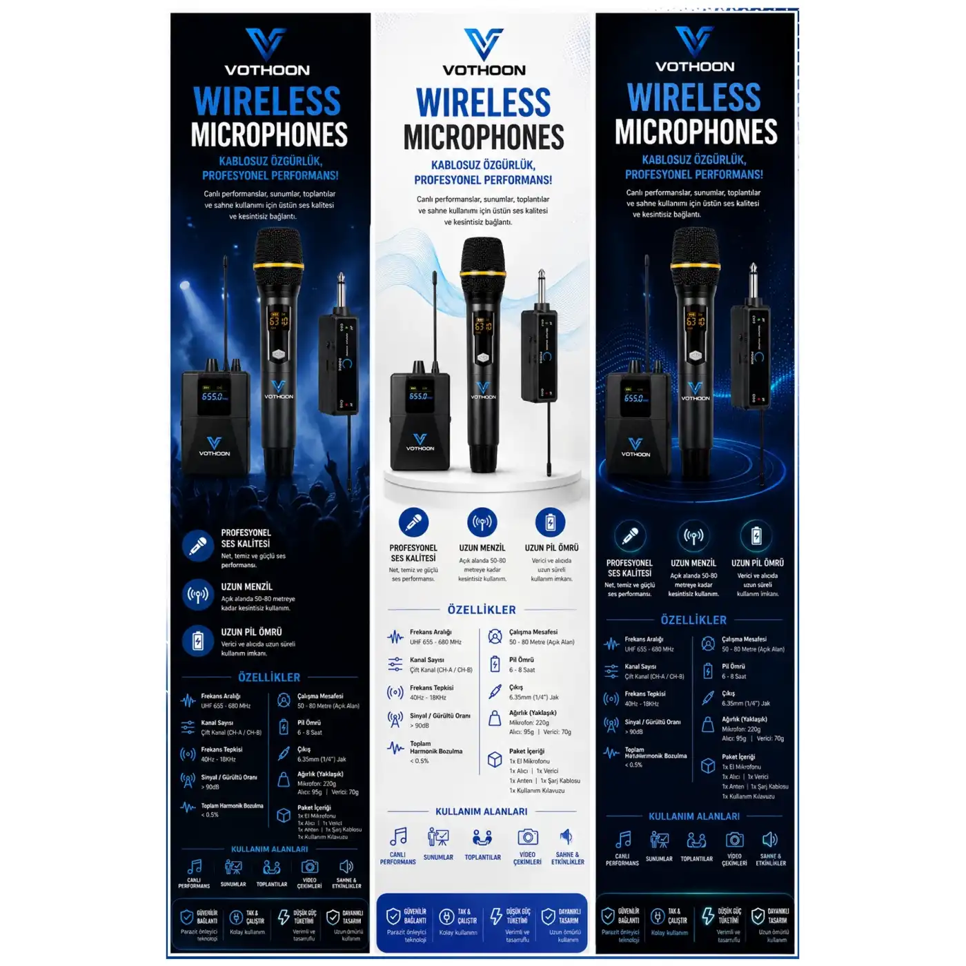 Wireless Mikrofon Sistemi Uhf Kablosuz El Mikrofonu Profesyonel Ses Performansı 50 Mt Menzil