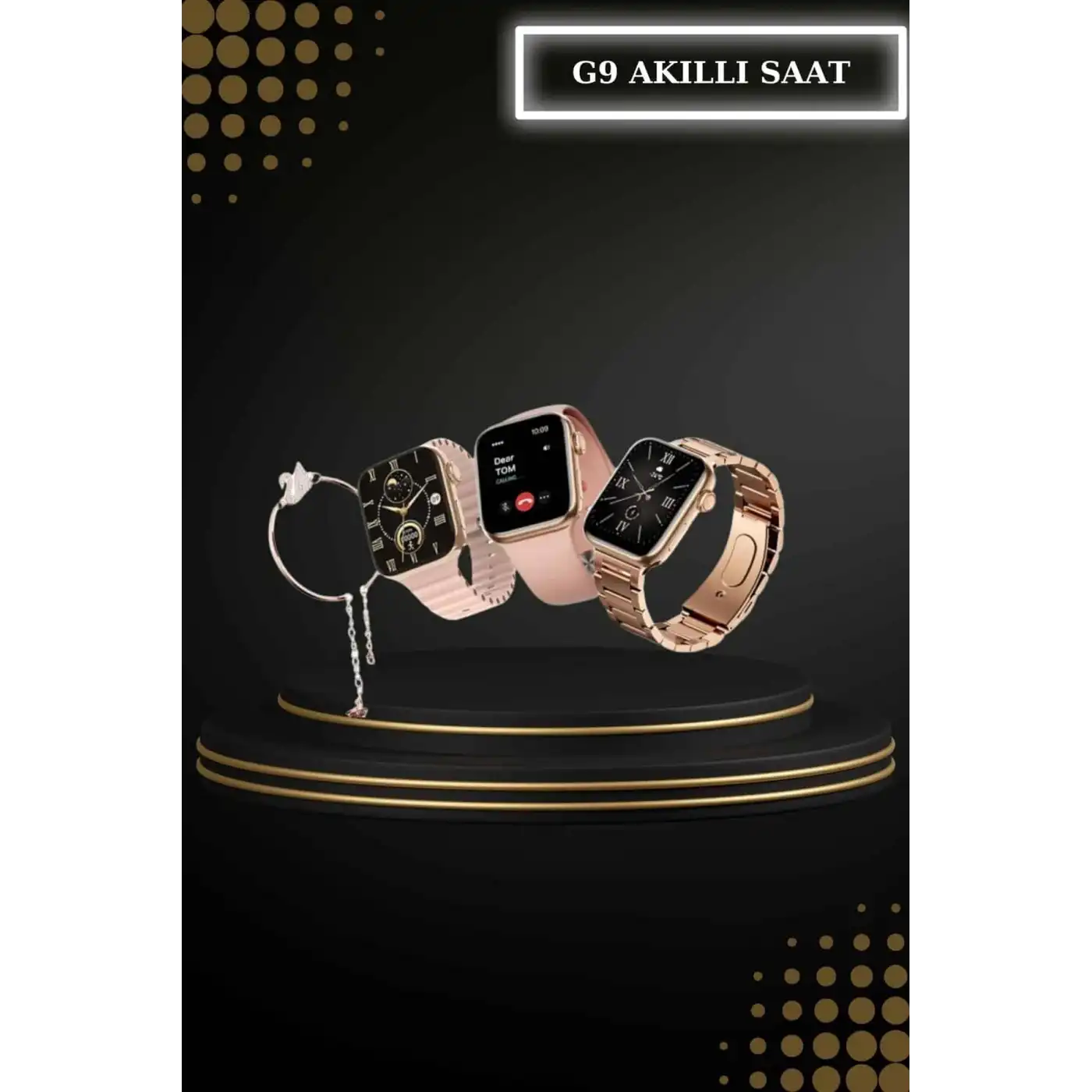 Wireless Şarjlı Pembe Akıllı Saat ve Kablosuz Bluetooth Kulaklık Dokunmatik Kontrol