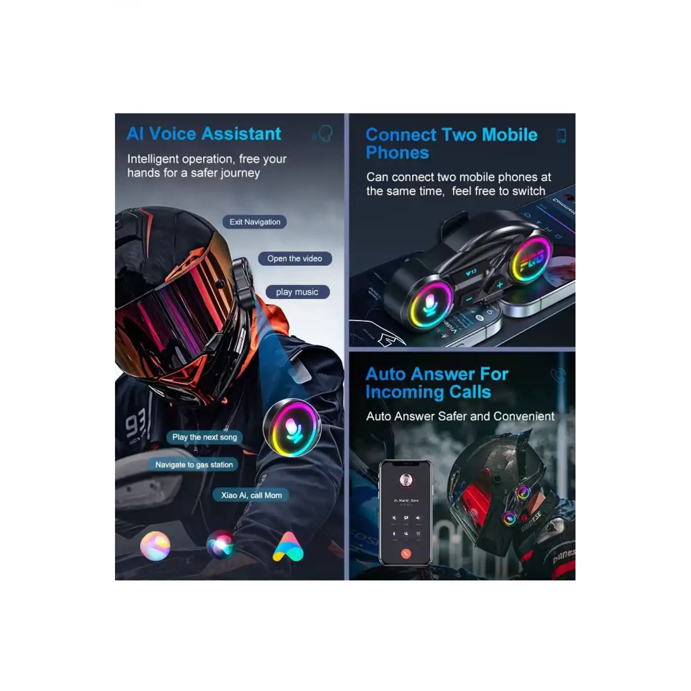 Y13 Motor Kask Kulaklık Rgb Modlu Radyolu Motosiklet Kulaklık 5.3 Bluetooth Intercom