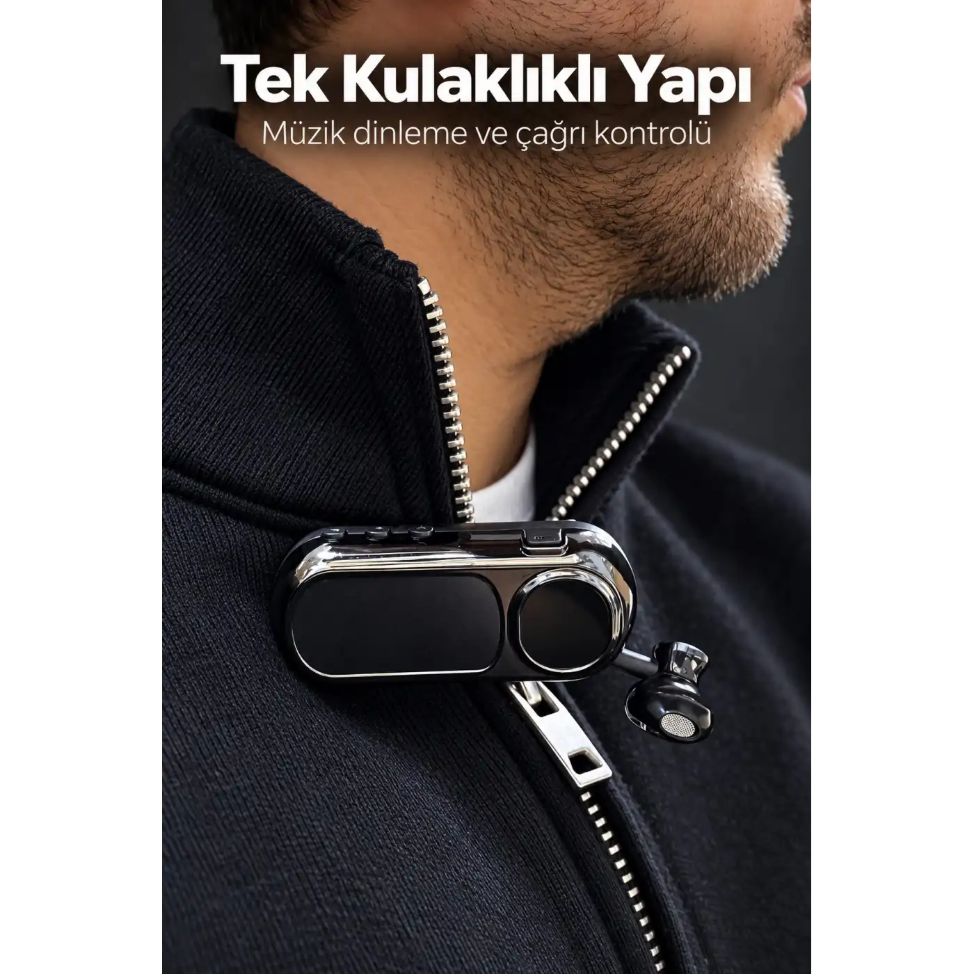 Yaka Klipsli Makaralı Bluetooth Tek Kulaklık