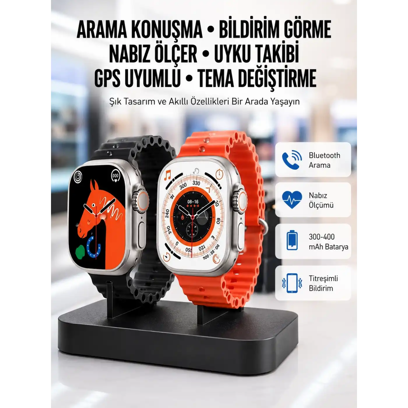 Yeni Model Akıllı Saat Ultra Smart Watch Gümüş Kasa 45mm Titreşim
