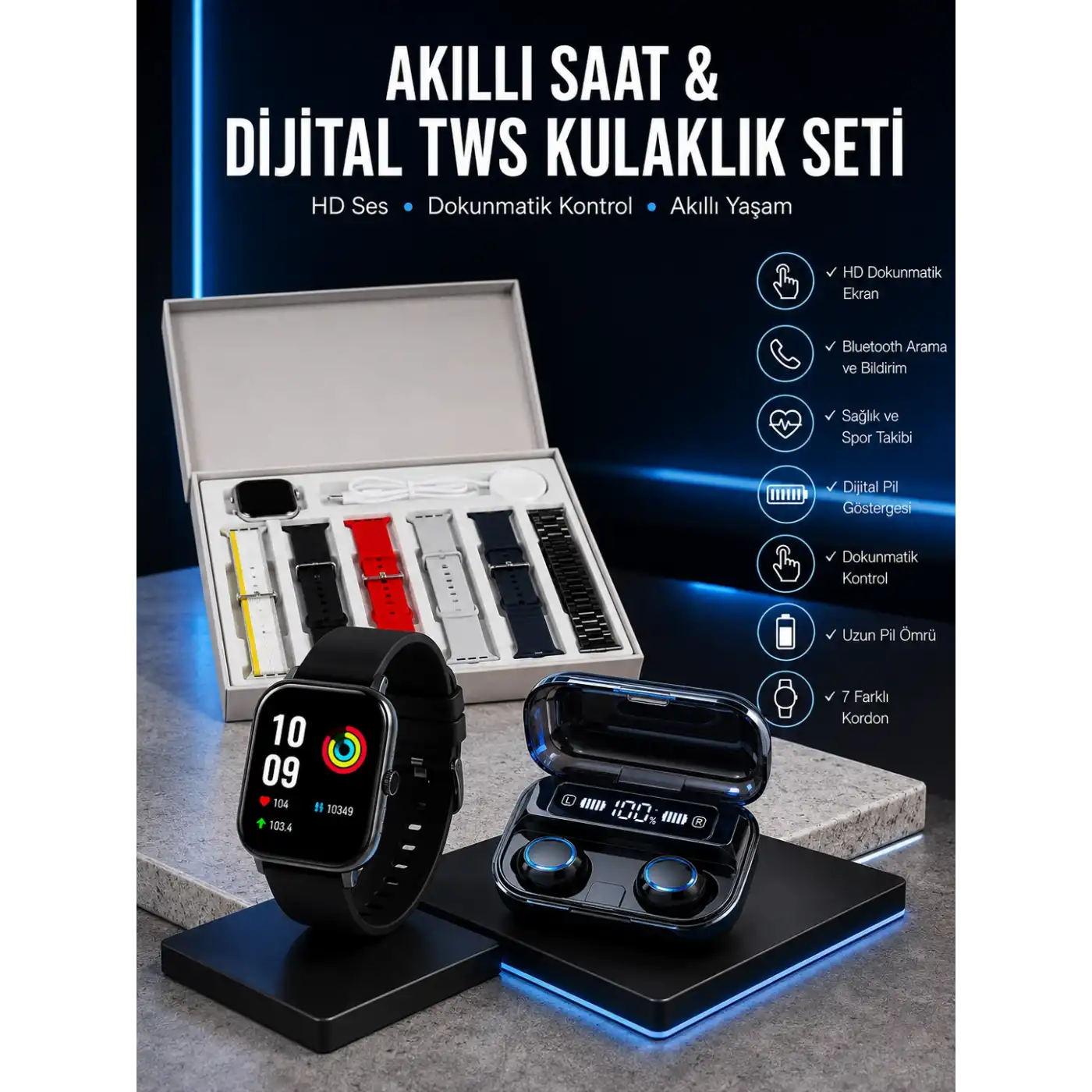 Yeni Model Akıllı Saat ve Kulaklık Kampanyası Nabızz Ölçer Bluetooth Bağlantılı Uzun Pil Ömrü