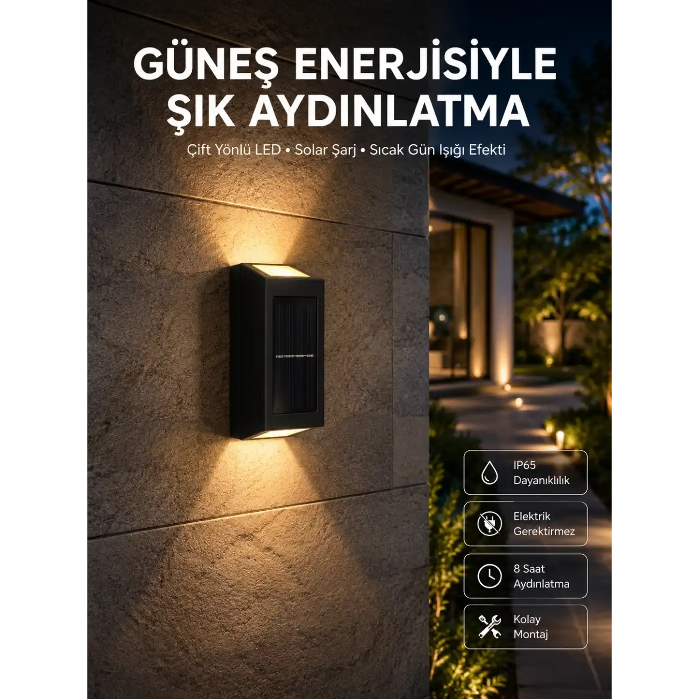 Yeni Model Solar Çift Taraflı Duvar Lambası Dekoratif Duvar Lambası