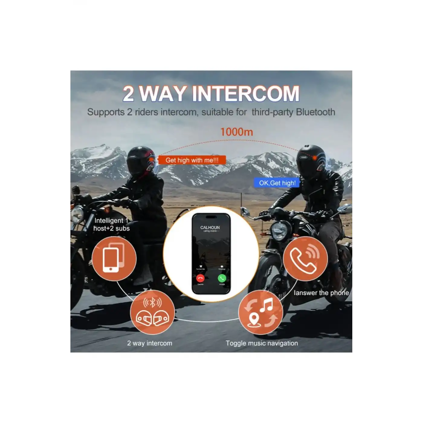 Yeni Model Y80-2x Motosiklet İntercom 2 Kişilik Bağlantı Rgb Işıklı Bluetooth Kulaklık Seti
