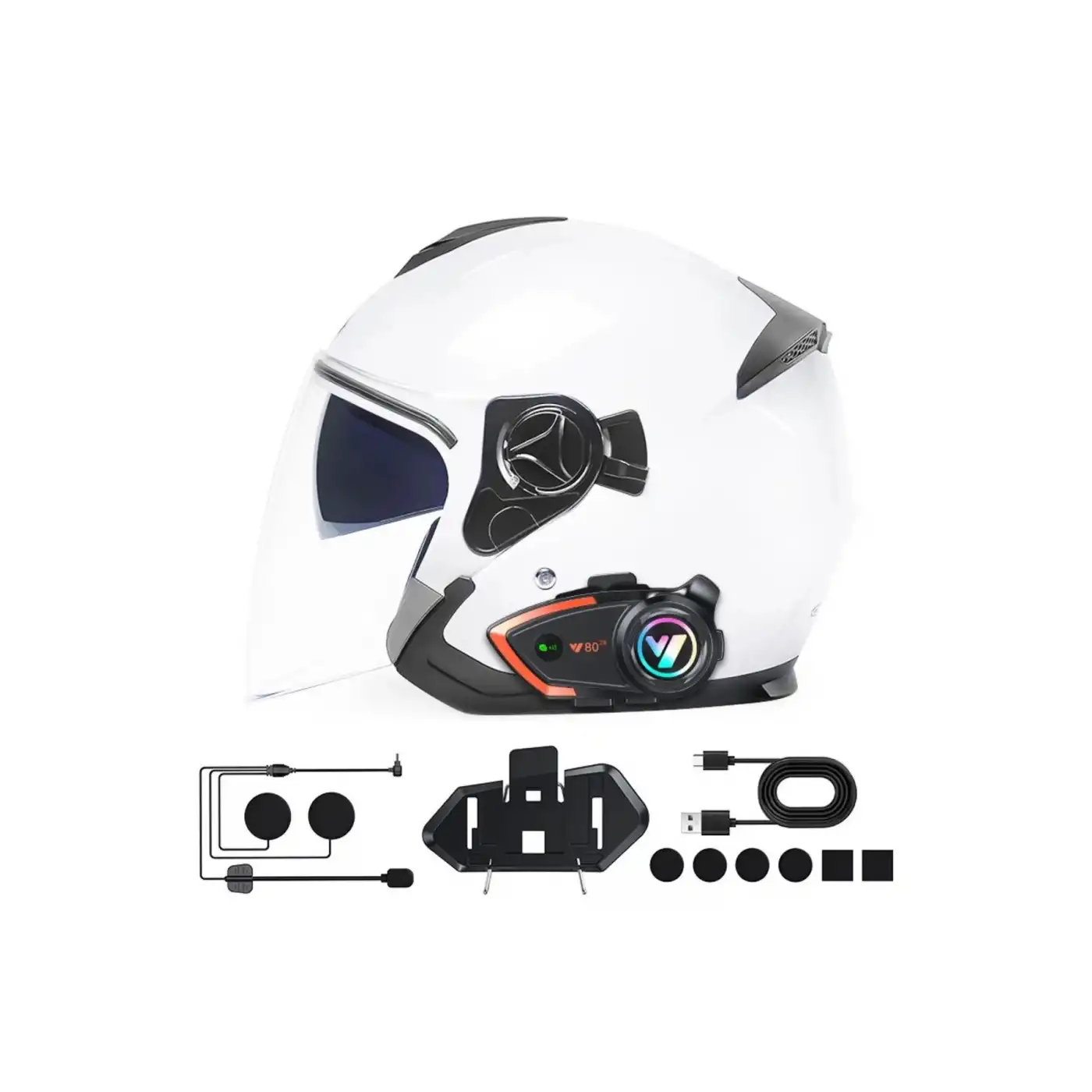 Yeni Model Y80-2x Motosiklet İntercom 2 Kişilik Bağlantı Rgb Işıklı Bluetooth Kulaklık Seti