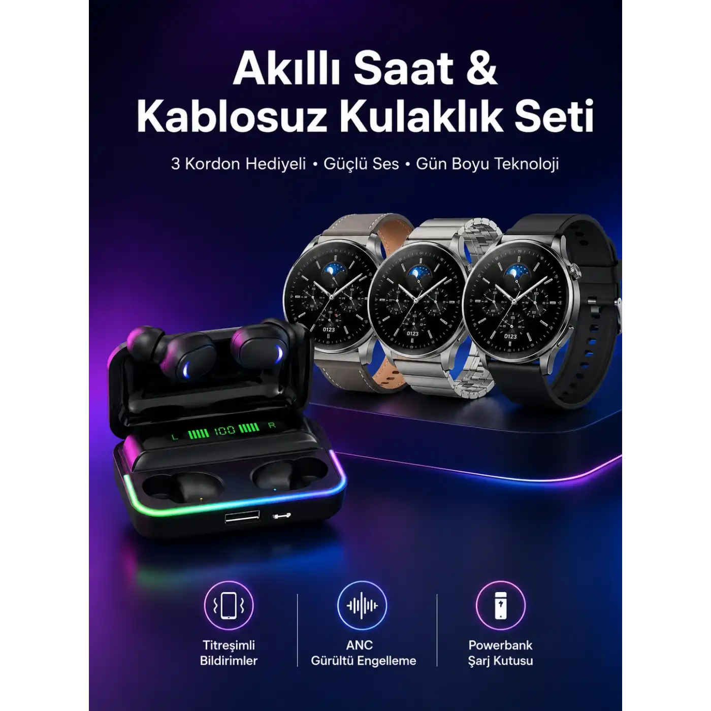 Yeni Nesil Akıllı Saat Ve Bluetooth Kulaklık Titreşim Bildirimleri Uyku Takibi