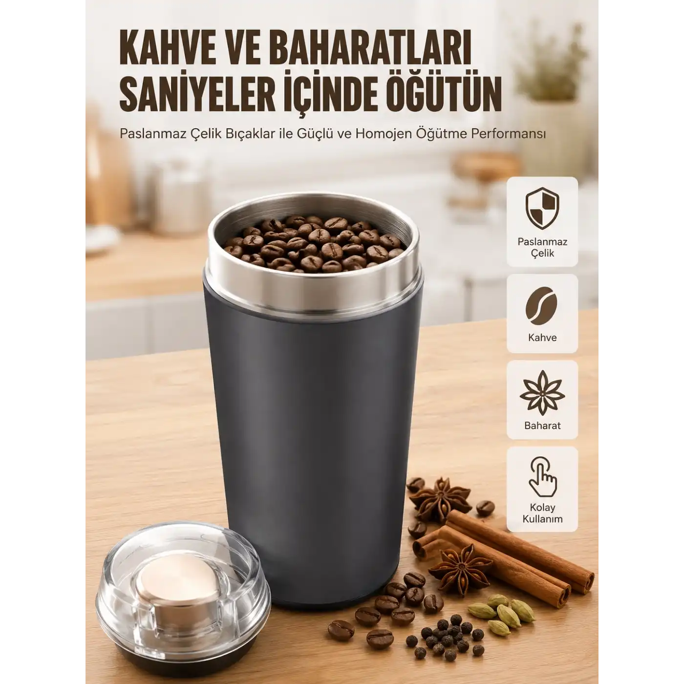 Yeni Nesil Kahve ve Baharat Öğütücü Paslanmaz Çelik Kahve Değirmeni