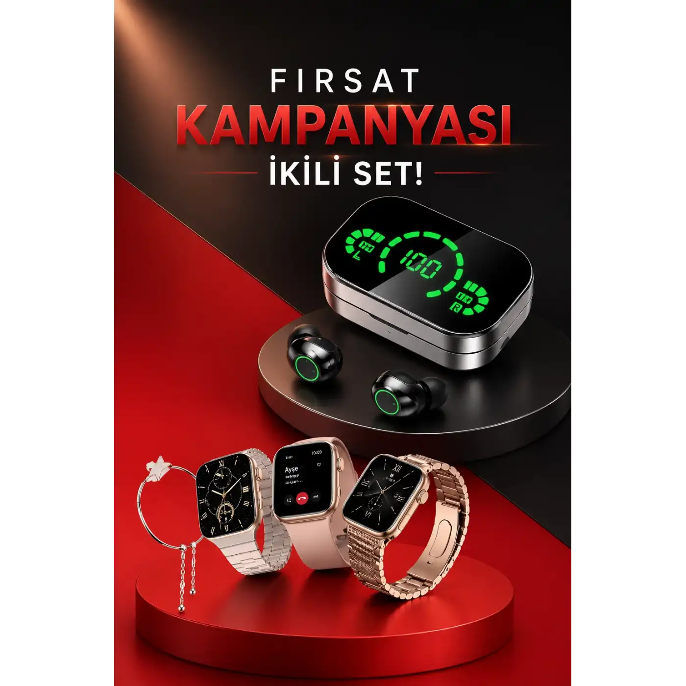 Yeni Nesil Kaliteli Akıllı Saat ve Kablosuz Bluetooth Kulaklık Yüksek Ses Kaliteli