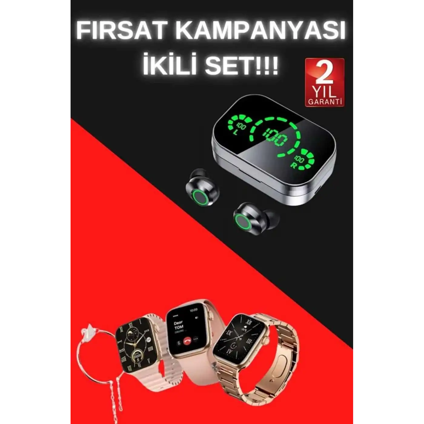 Yeni Nesil Kaliteli Akıllı Saat ve Kablosuz Bluetooth Kulaklık Yüksek Ses Kaliteli Yeni Nesil