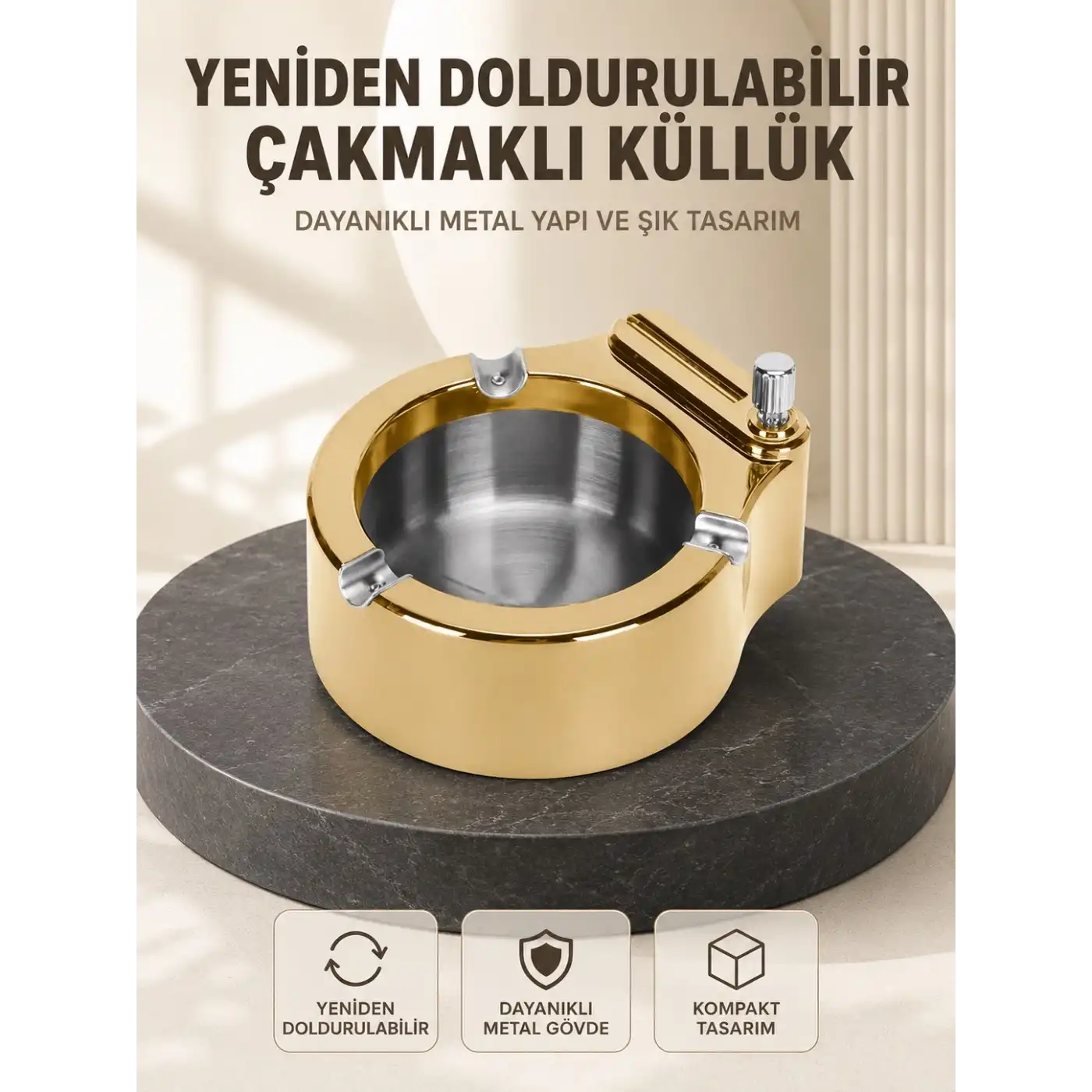 Yeniden Doldurulabilir Çakmaklı Küllük Dayanıklı Yapı