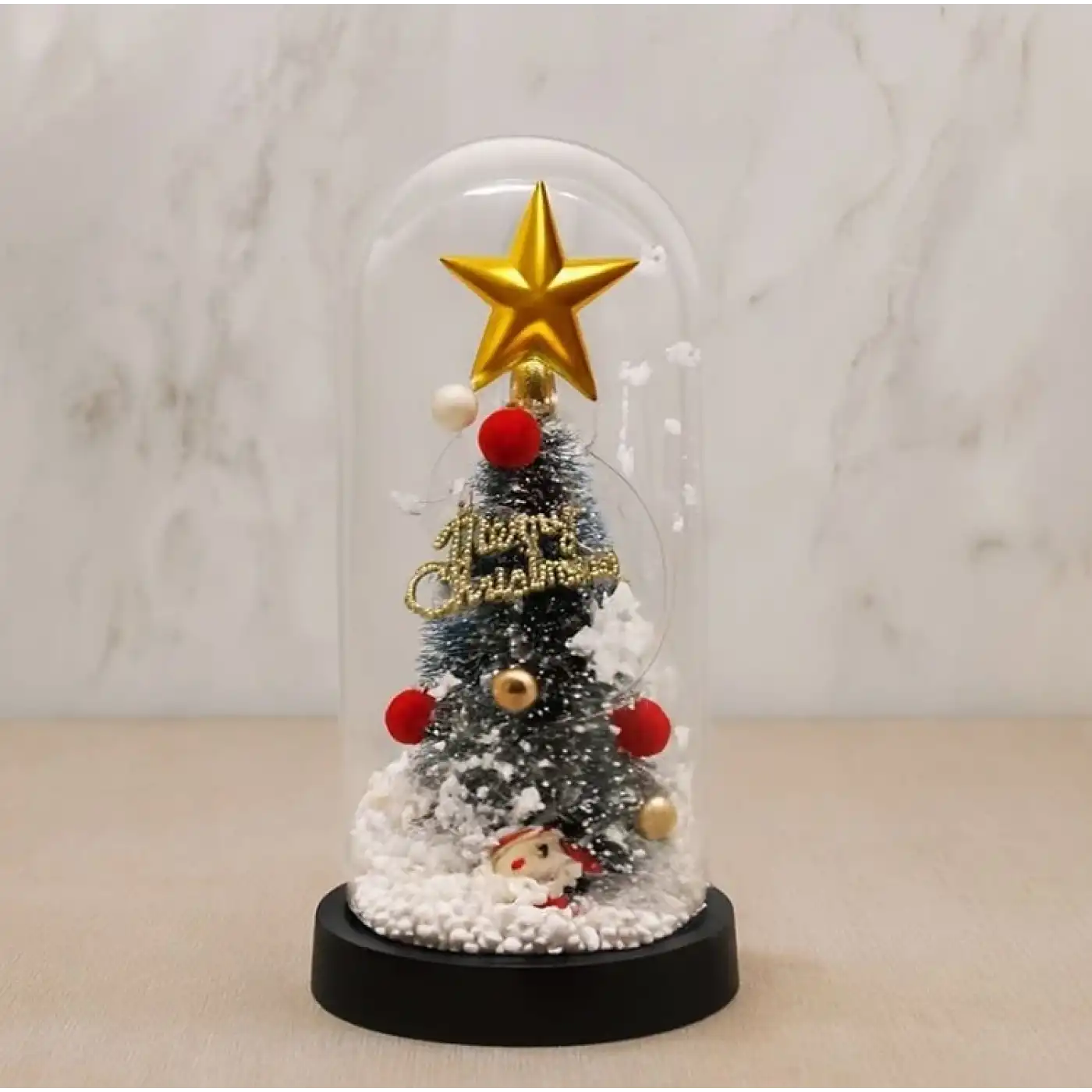 Yılbaşı Temalı Işıklı  Dekoratif Cam Fanus Alk5082