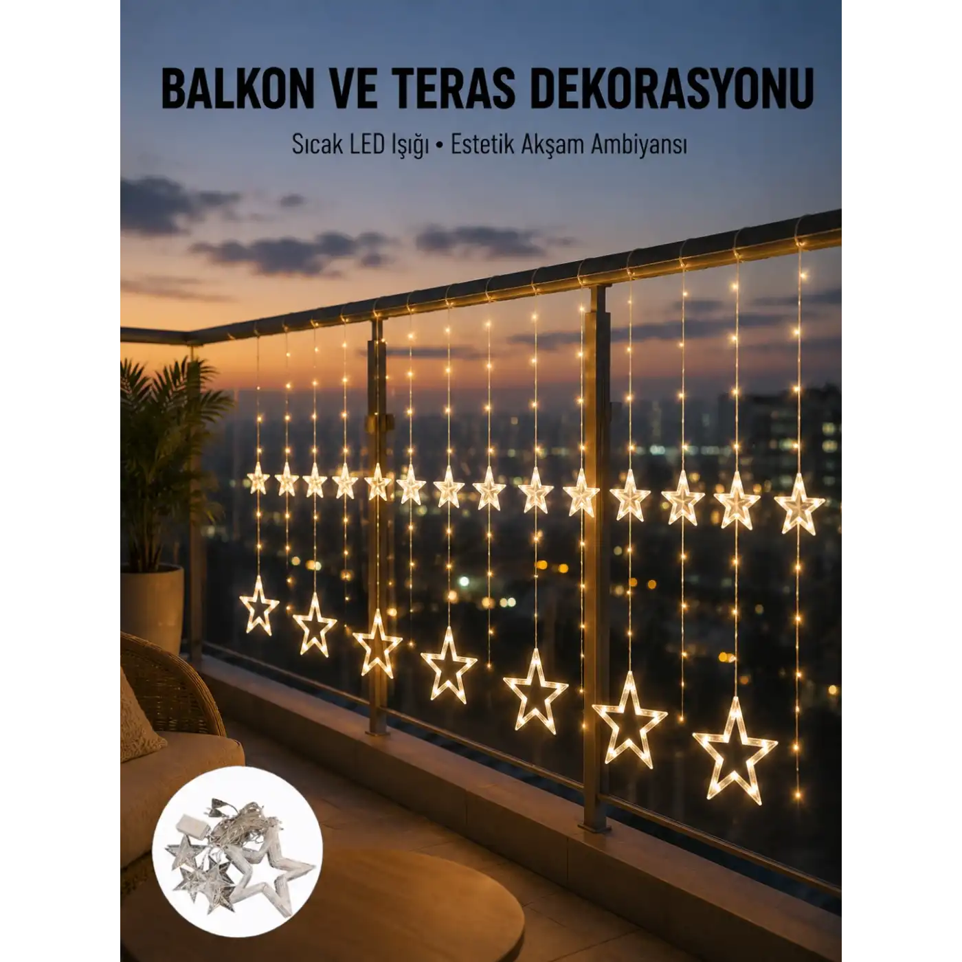Yıldız Figürlü Perde Peri Led 3x3 Metre Dekoratif Işık Yeni Nesil