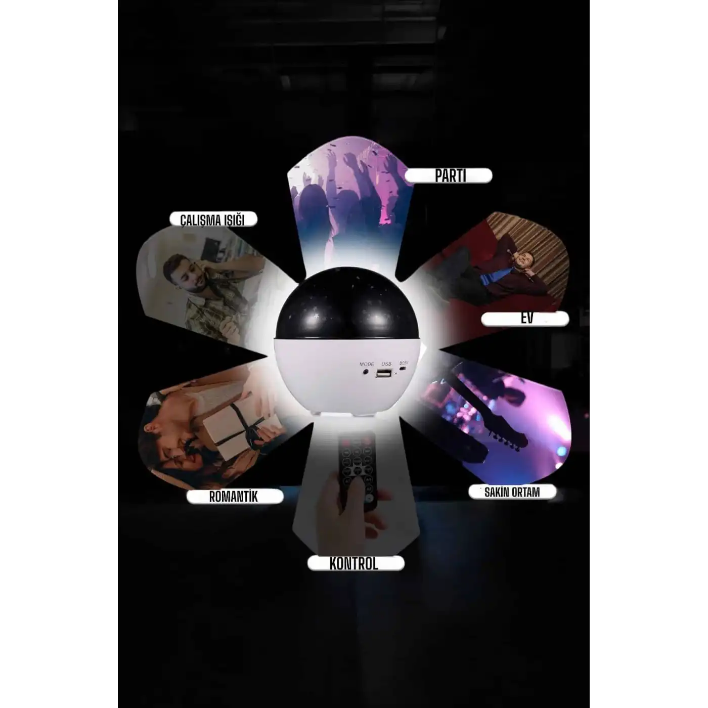 Yıldız Yansıtmalı Projeksiyon Gece Lambası Şarjlı Taşınabilir