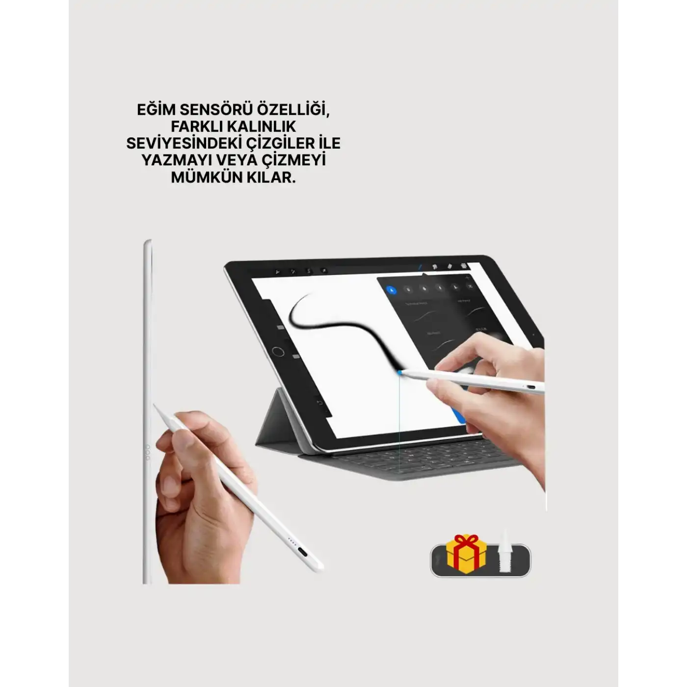 Yüksek Hassasiyetli Eğim Sensörlü Dijital Kalem – USB-C Hızlı Şarjlı Yeni Nesil
