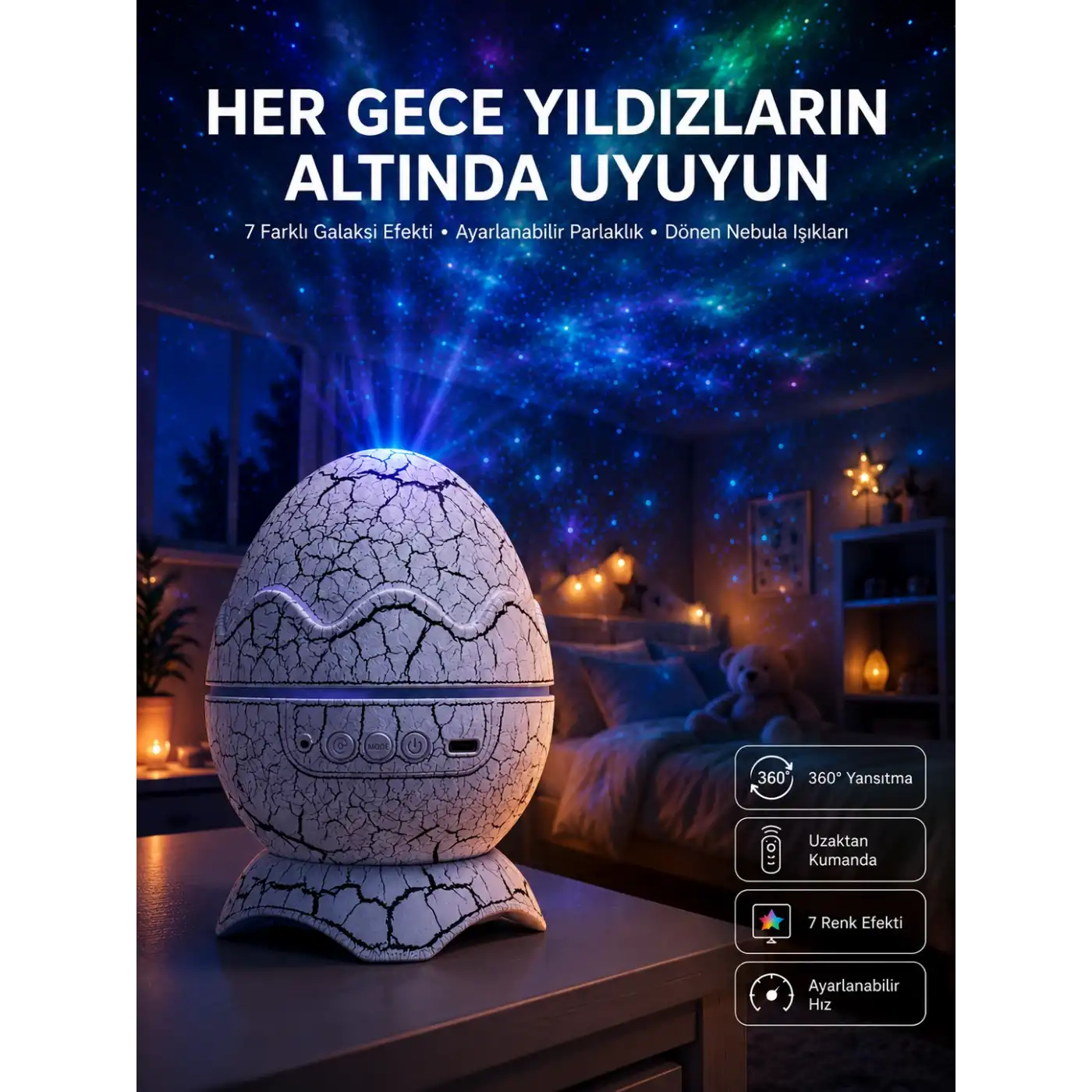 Yumurta Görünümlü Masa ve Gece Lambası Renk Değiştirebilen Projektör