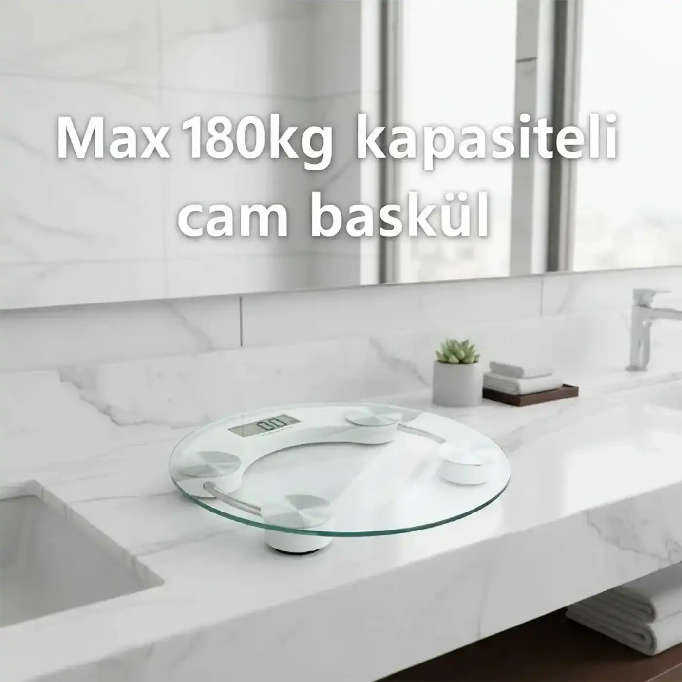 Yuvarlak Şeffaf Dijital Cam Baskül Tartı – 180 Kg Taşıma Kapasitesi, Hassas Ölçüm, Şık Tasarım Terazi