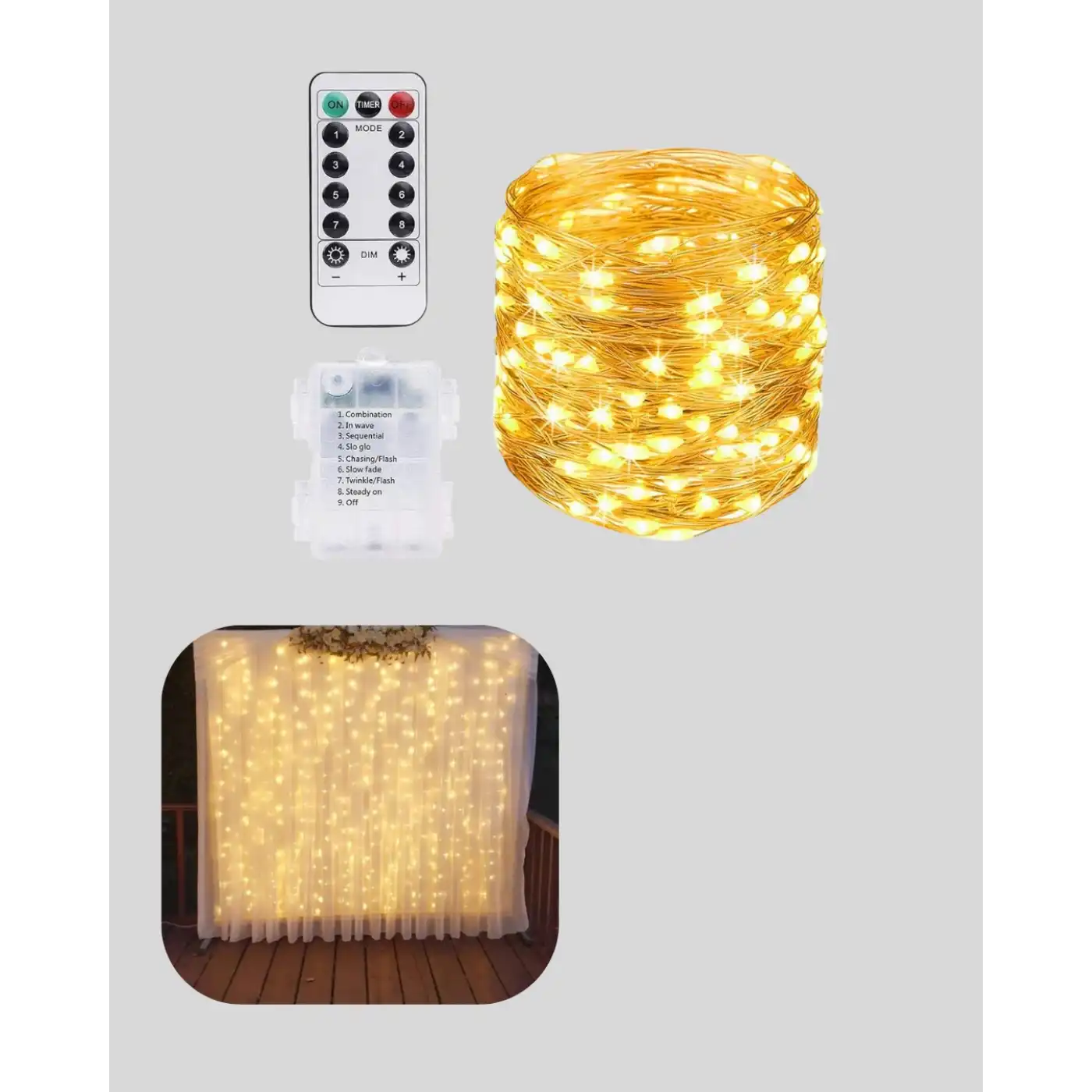 Zaman Ayarlı 8 Modlu Günışığı Perde Led Işık USB Çalışma