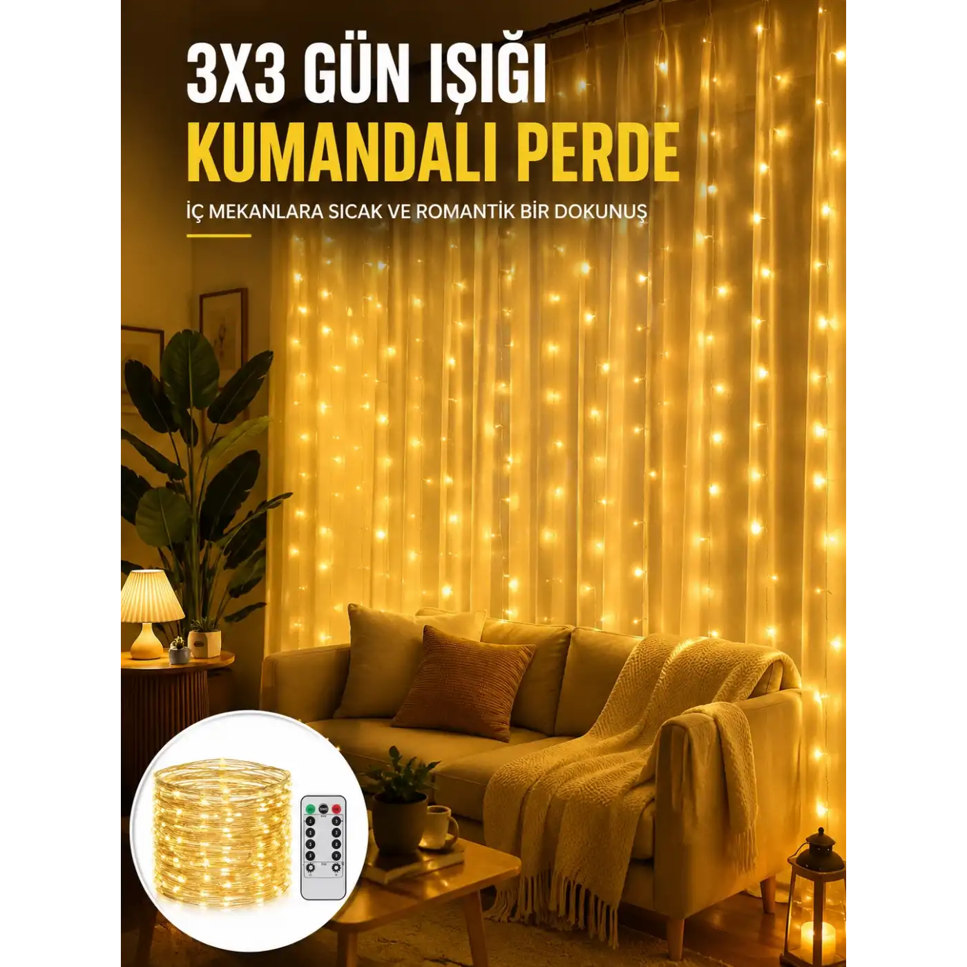 Zaman Ayarlı 8 Modlu Günışığı Perde Led Işık USB Çalışma Yeni Nesil