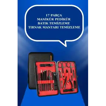 17 Parça El Ayak Bakım Seti Tırnak Temizleme Manikür Pedikür Cımbız Törpü Tırnak Makası