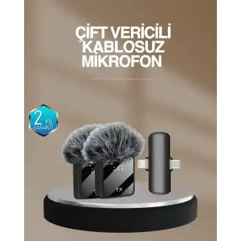 2’li Kablosuz Yaka Mikrofonu Type-C ve Lightning Uyumlu Profesyonel Set