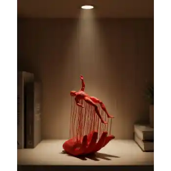 3D El Üzerinde İnsan Figürü Kırmızı Sanatsal Masa Üstü Dekor 12x18 cm