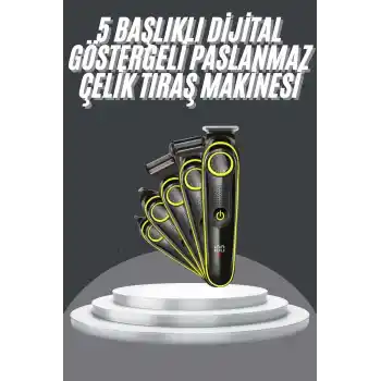 5 Başlıklı Şarjlı Tıraş Makinesi Led Ekran Saç Sakal Ense Tıraşına Uygun Bakım Seti