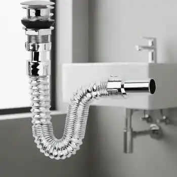 Krom Basmalı Sifon -Körüklü Sifon Bas Stoplu Lavabo Mutfak Sifonu-Paslanmaz