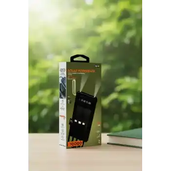 10000mah Güneş Enerjili Taşınabilir Şarj Cihazı - Çift Led Fenerli, Lcd , 2 Usb-C Powerbank
