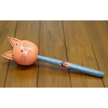 Ahşap Kedili Marakas Tekli Model 3