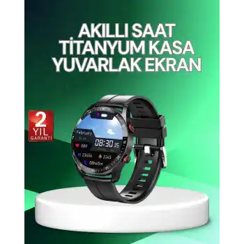 Akıllı Saat Titanyum Kasa Yuvarlak Ekran Alarm Uyku ve Sağlık Takibi Titreşimli