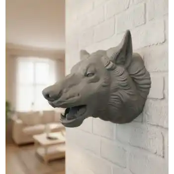 Asılabilir Gri Kurt Heykeli Ev Ofis Duvar Süslemesi Dekoratif