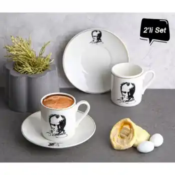 Atatürk Tasarımlı Porselen 2li Kahve Seti