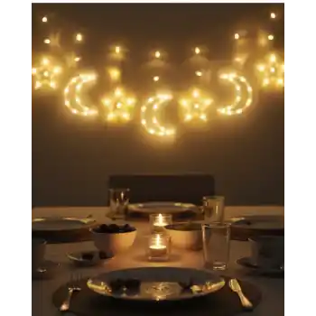 Ay ve Yıldız Desenli Perde Işık Ramazan Dekoratif LED Aydınlatma