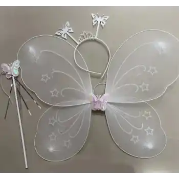 Beyaz Renk Kelebek Kanadı Tacı ve Sopası