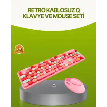 Bluetooth Retro Kablosuz Klavye ve Mouse Seti – 3 Cihaz Bağlantılı, Sessiz Tuş, Uzun Pil Ömrü