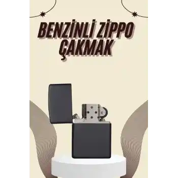 Çakmak Parlak Siyah  Benzinli Çakmak Cep Boy Doldurulabilir