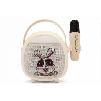 Çocuklara Özel Retro Tasarımlı Bluetooth Karaoke Mikrofon Ve Ahşap Tripodlu – Beyaz