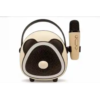 Çocuklara Özel Retro Tasarımlı Bluetooth Karaoke Mikrofon Ve Ahşap Tripodlu –koyu Kahverengi