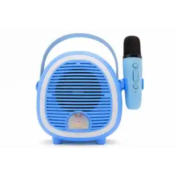 Çocuklara Özel Retro Tasarımlı Bluetooth Karaoke Mikrofon Ve Ahşap Tripodlu – Mavi