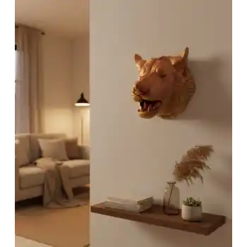 Dekoratif Altın Gold Kurt Duvar Heykeli Asılabilir Hediyelik 25x19 cm