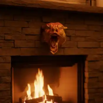 Dekoratif Asılabilir Jaguar Başı 3D Duvar Heykeli Gold Red 20x16 cm